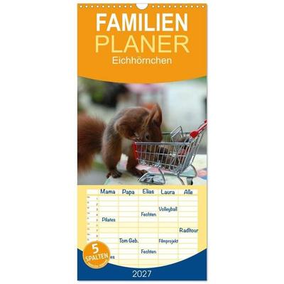 Familienplaner 2027 - Spaß mit Eichhörnchen! mit 5 Spalten (Wandkalender, 21 x 45 cm) CALVENDO