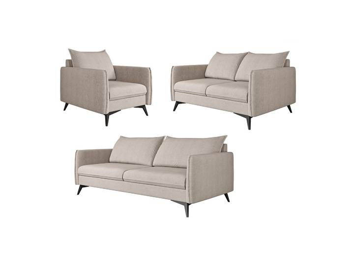 S-Style Sitzgarnitur 3+2+1 Pulse Beige Luxusmikrofaser, Ecru, Echtholz,Buche, Birke, Füllung: Polyetherschaumkern,Polyetherschaumkern, 199x86x91 cm, Wohnzimmer, Sofas & Couches, Sitzgarnituren
