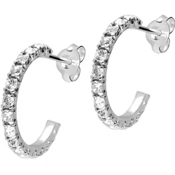 925er Silber Ohrstecker PLATINIERT + OFFENER RING MIT KRISTALLEN