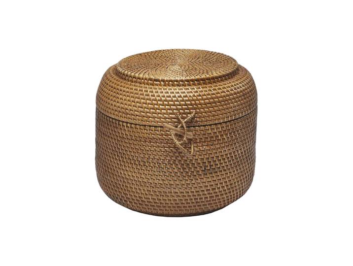 Handgefertigter Design Aufbewahrungskorb „Cino“ mit Deckel Rattan Ingwer Aquanova