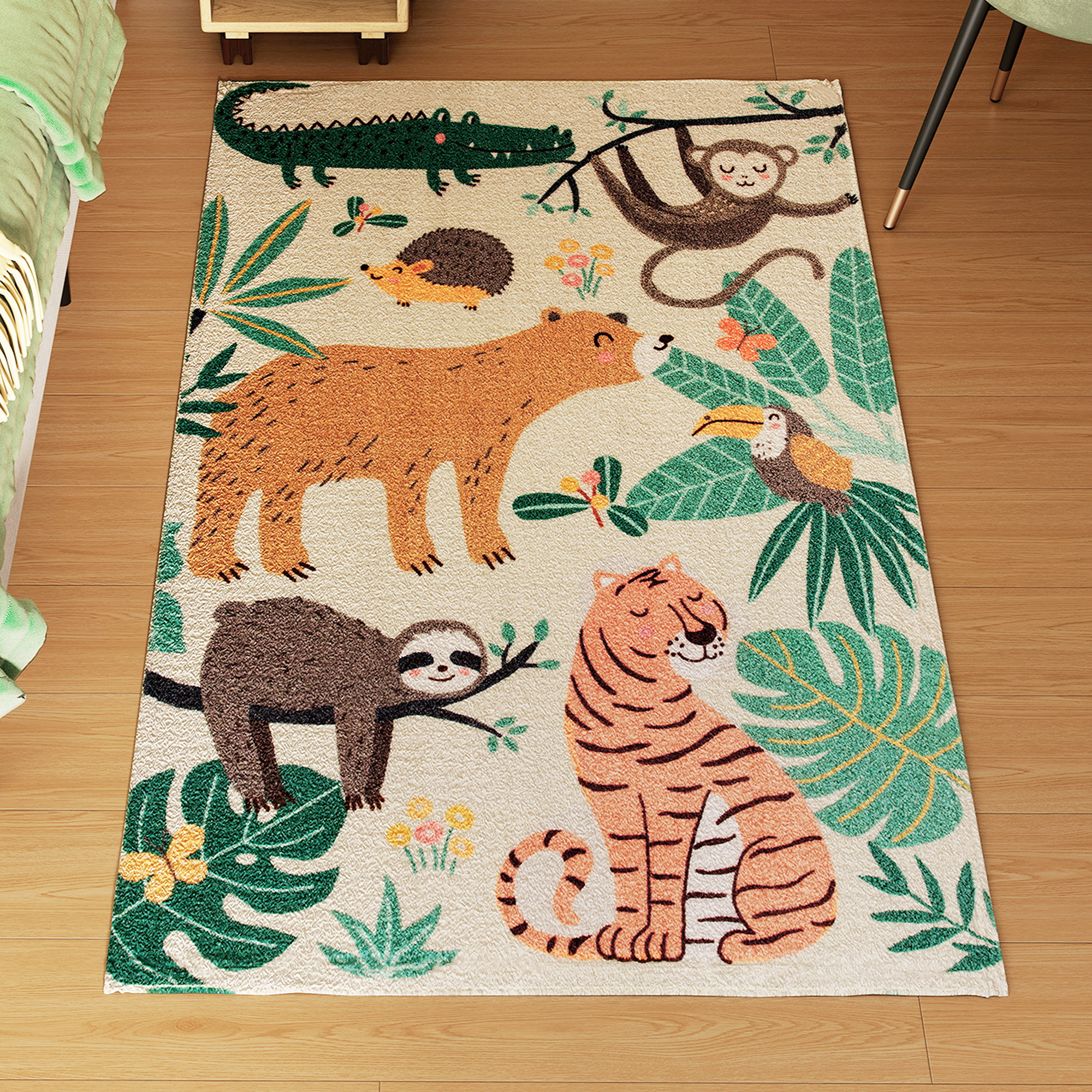 Homcom Tappeto in Poliestere con Motivo Giungla, Facile da Pulire, 160x120x1cm, Multicolore   Aosom Italy