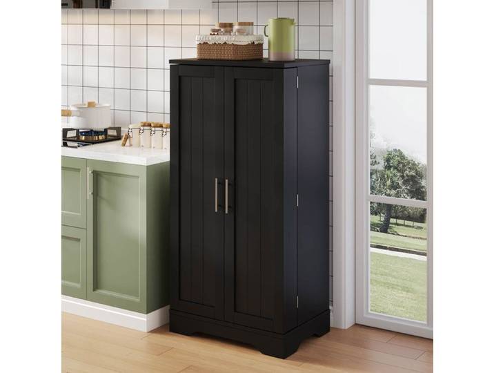 Colonne de cuisine avec 2 portes étagère réglable LED sensoriel pour cuisine salle a manger noir 120×60×40 cm