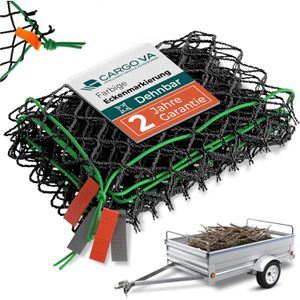 CargoVA Anhängernetz grobmaschig, 1 x 2m bis 2 x 3m dehnbar, mit Spanngummi & Haken