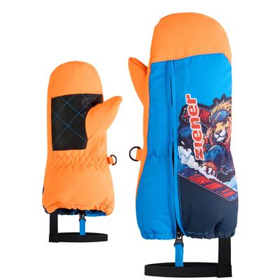 Fäustlinge ZIENER "LEON-Z Kinder", Kinder, Gr. 2, orange (poison orange), Kunstfaser, Handschuhe Fäustlinge, wasserabweisend, windabweisend, atmungsaktiv, langer Reißverschluss