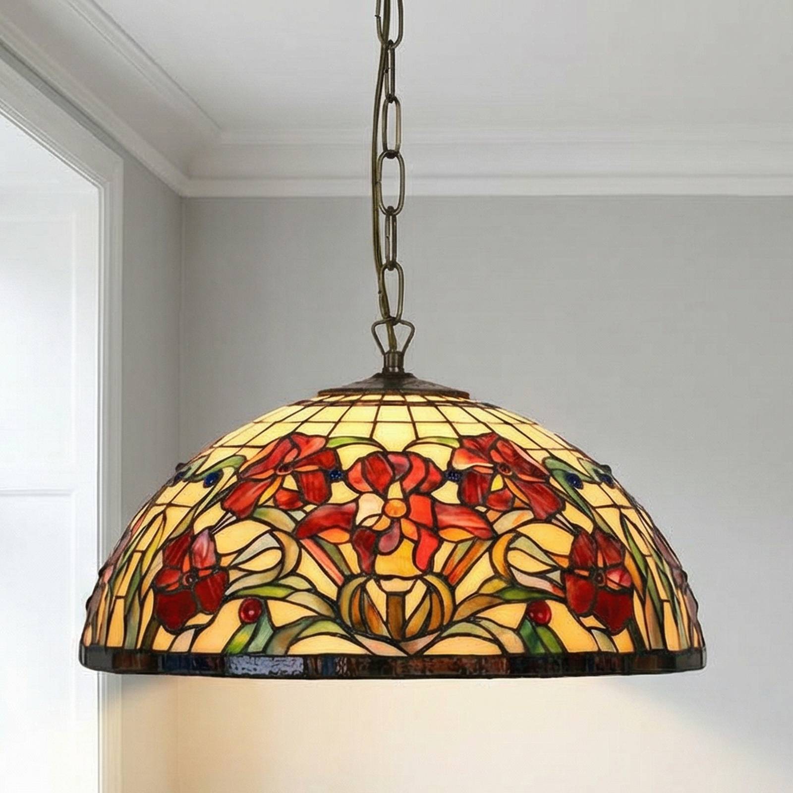 Artistar Tiffany Pendant Light ELINE, dimmable, Multicolour, Living / Dining Room, Glass, Tiffany, Ceiling Light