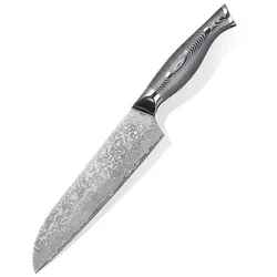 WOLFCUT - Damaskus Santokumesser 18,5 cm Klinge 67-lagiger Damaszenerstahl mit Geschenkbox