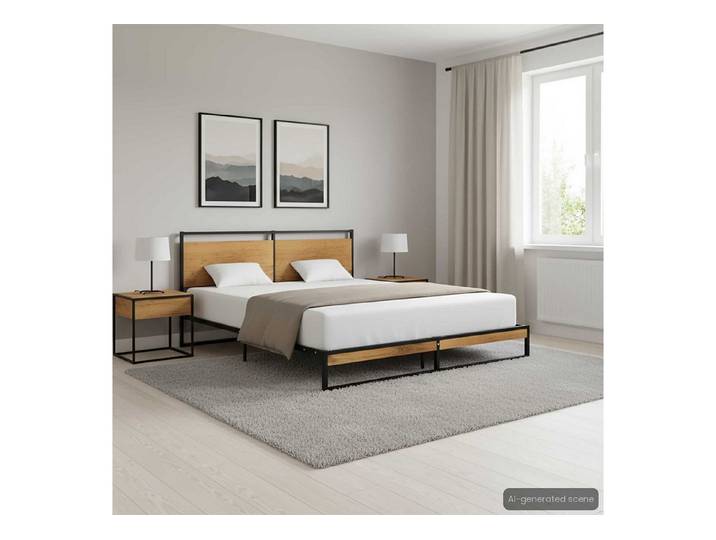 furnicato Bettgestell Metallbett 208x164x82,5 cm Schwarz Pulverbeschichtet (1-tlg), Stabiles Schlafgestell mit MDF-Elementen für Ihr Schlafzimmer