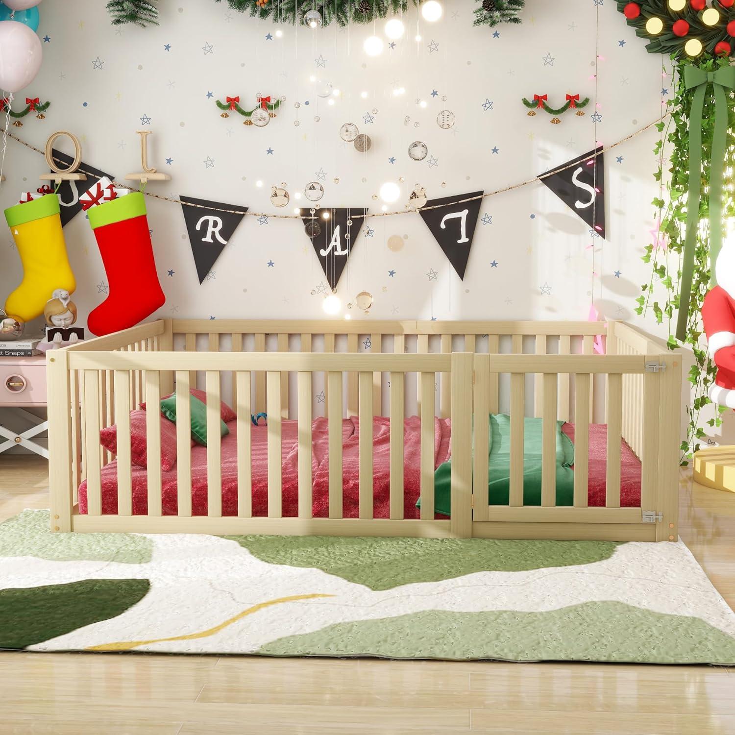 Kinderbettgestell - Kleinkindbett - Bettgestell für den Boden - Kinderbettumrandung - Inklusive Absturzsicherung - Kinderzimmer - Multiplexholz