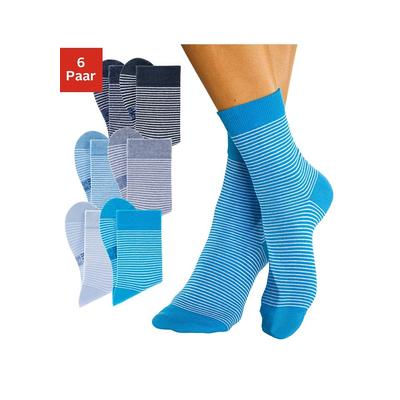 Socken H.I.S "Damen Socken Ringelsocken Strümpfe", Damen, Gr. 35-38, blau (marine, ecru, dunkeljeans, ecru, hellblau, ecru, jeans, ecru, türkis, ecru, babyblau, ecru), Baumwolle, Baumwollmischung, Elasthan, Polyamid, geringelt, meliert, elastisch,...