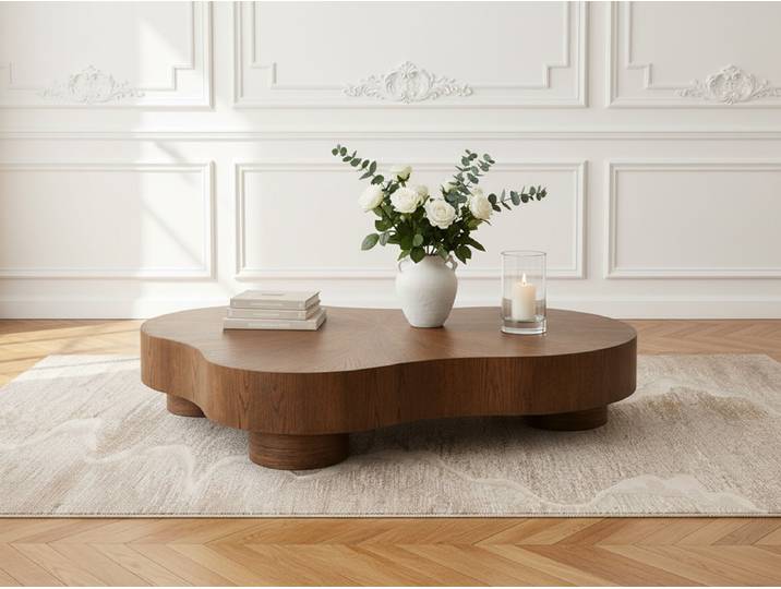 Table basse organique 138 cm CORBUSIER placage chêne massif