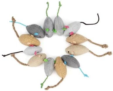 Inspired Finds 5 Piece Catnip Mouse Toy Set With Rattle & Faux Fur Design rope Tail Mice