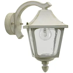 Albert Außenwandleuchte Landhausstil eckig Typ Nr. 1821, hängend mit Wandarm, IP44, E27, Alu-Guss / Hohlglas klar, Weiß-Gold ALB-671821