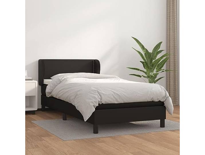 Kunstleder Boxspringbett mit verstellbarem Kopfteil 90x200 cm Schwarz Boxspringbett mit Matratze Schwarz 90x200 cm Kunstleder Bett mit Taschenfederkern Topper verstellbarem Kopfteil Schlafzimmer