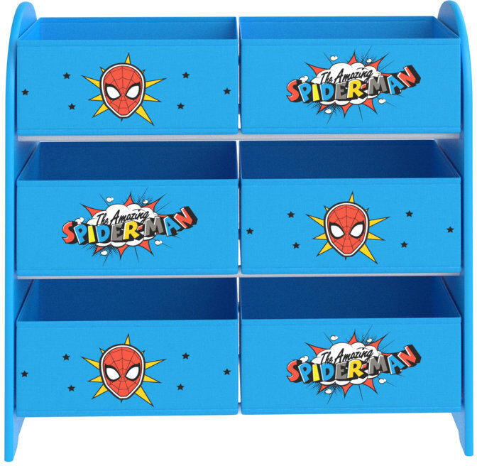 Disney Marvel Spider-man Kids Toy Storage Unit With 6 Fabric Cube Boxes – 3 Tier Amazing Spider-man Bedroom Organiser For Children, Officially Licensed Nurse Blue 60cm H X 63.5cm W X 25cm D