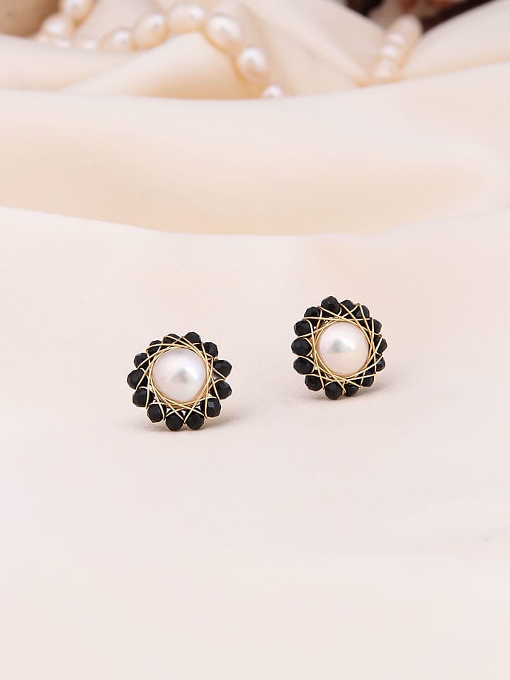 Pierres de Jade Vergold. Ohrstecker mit Perlen und Edelsteinen - onesize
