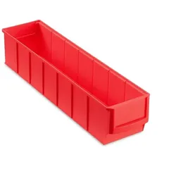 PROREGAL Rote Industriebox 400 S | HxBxT 8,1x9,1x40cm | 2,2 Liter| Sichtlagerkasten, Sortimentskasten, Sortimentsbox, Kleinteilebox