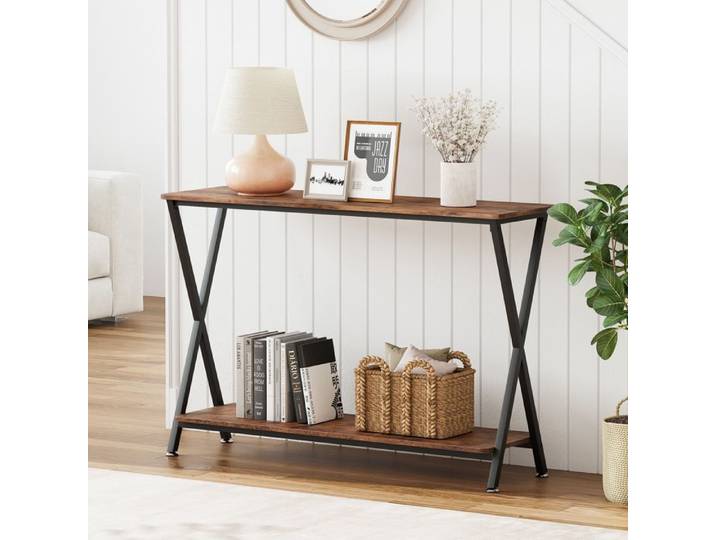 Table Console - Console Meuble Entrée - Vintage - 105x30x81cm - Bois Massif - Marron
