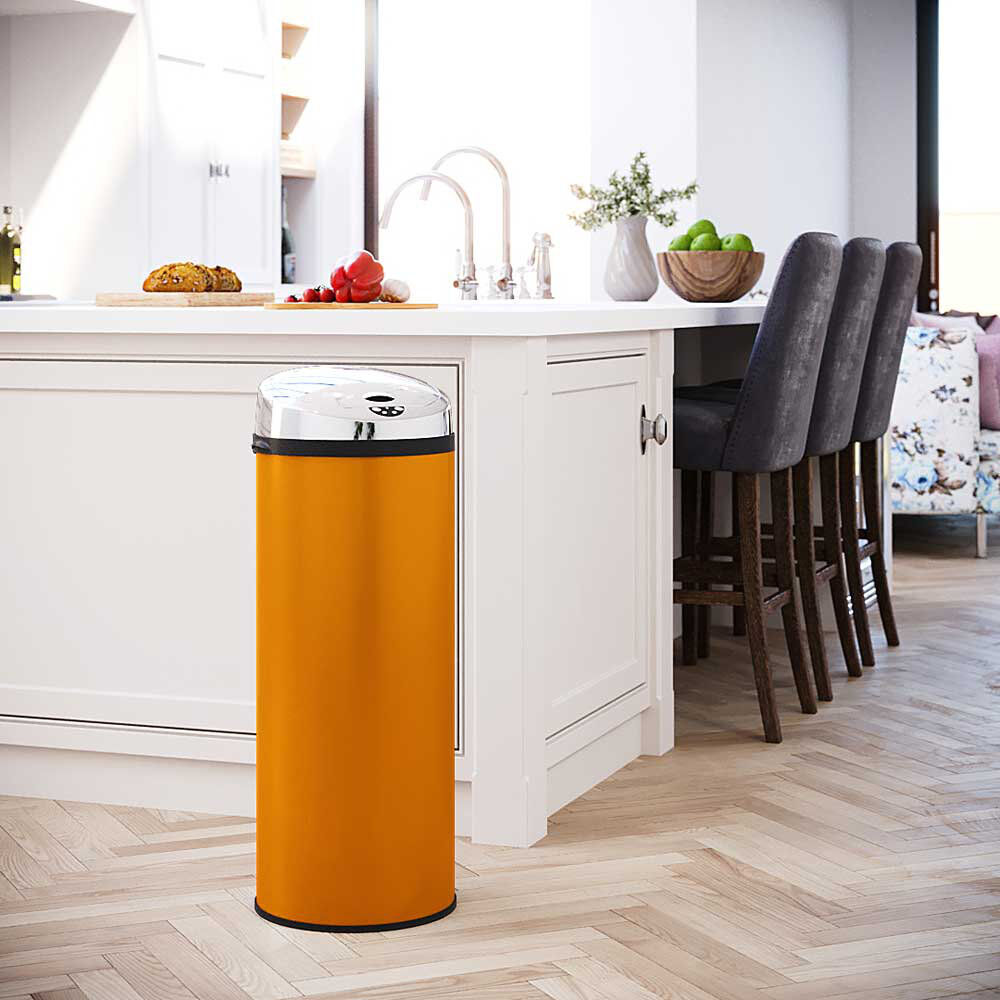 Symple Stuff Ladson Steel Motion Sensor Kitchen Trash Can Orange 50L