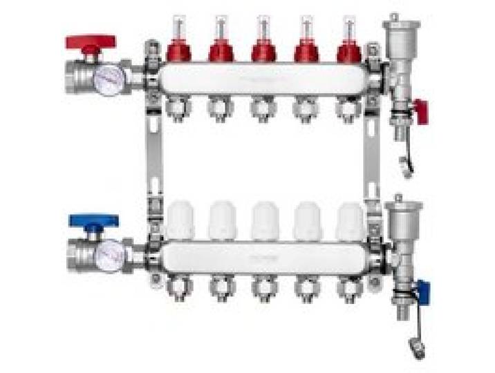 VEVOR 5-Zweig-Wärmeverteilungsverteiler, 1/2-Zoll-PEX-Rohrverteiler, Edelstahl-PEX-Verteiler für hydronische Fußbodenheizung, Wärmeverteilungs-PEX-Verteilersatz mit 1/2-Zoll-Adaptern im Lieferumfang enthalten