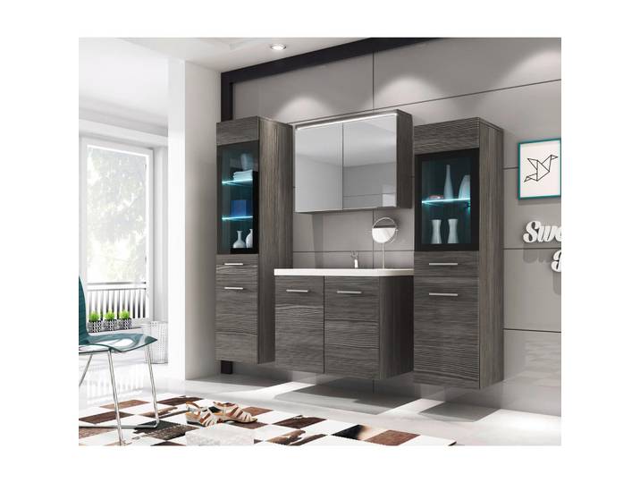 P & B Badezimmer, Eiche, Glas, 5-teilig, 8 Fächer, 120 cm, Fsc, hängend, Badezimmer, Badmöbelsets & Badmöbelserien, Badmöbel-Set