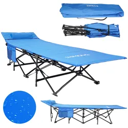 24MOVE® Feldbett Campingbett bis 250 kg In-und Outdoor Camping faltbar mit Seitentasche und Kissen