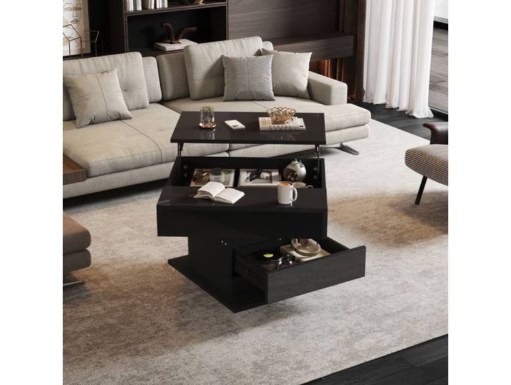 Table basse relevable scandinave - rangement et tiroirs - finition peinture brillante - Base renforcée - noir
