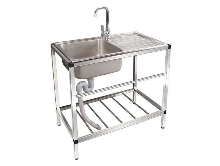 Edelstahl Einzelwaschbecken Mobile Spüle Spülbecken Catering Gewerbliche Spüle Waschbecken Küche Edelstahl-Handwaschbecken Einzelbecken Mit Wasserhahn Mit Wasserhahn Für Wäsche