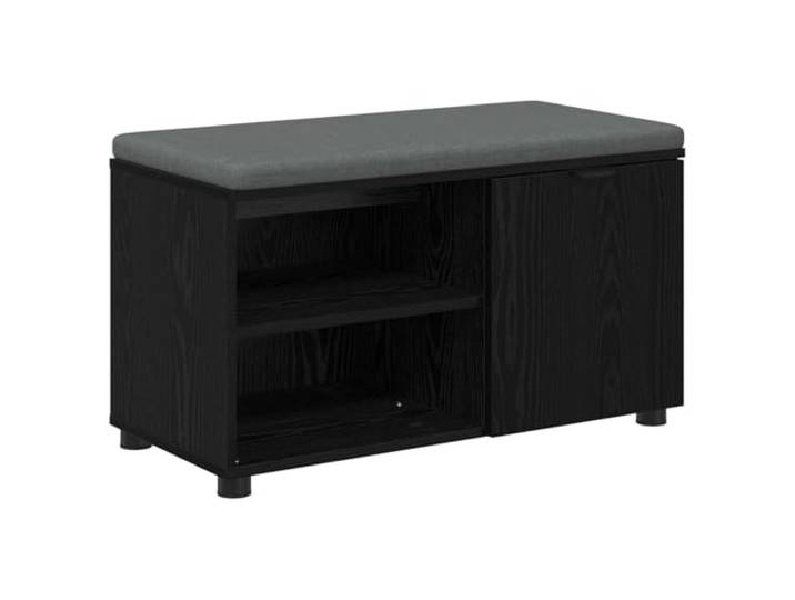 GKHPYURE Eingangsbank mit Kissen Eiche Schwarz 80 x 38 x 46 cm Technisches Holz und Stoff, 2 Einlegeböden, Tür, verstellbare Füße, max. Gewicht 60 kg, Sitzfläche 80 x 38 cm
