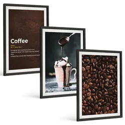 BILDER SET 3er Set - 40x60 cm Schwarzer Rahmen - Kaffeegetränk mit Schlagsahne