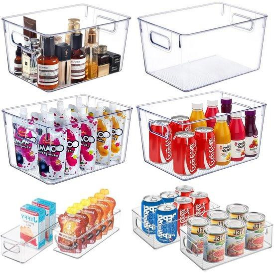 Unyqoos 8-delige set stapelbare transparante opbergboxen van BPA-vrij acrylplastic voor koelkast, kast en keuken