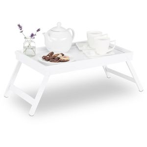 Relaxdays Serviertablett 10023234, eckig, 50x31cm, Frühstückstablett aus Bambus mit Füßen, weiß