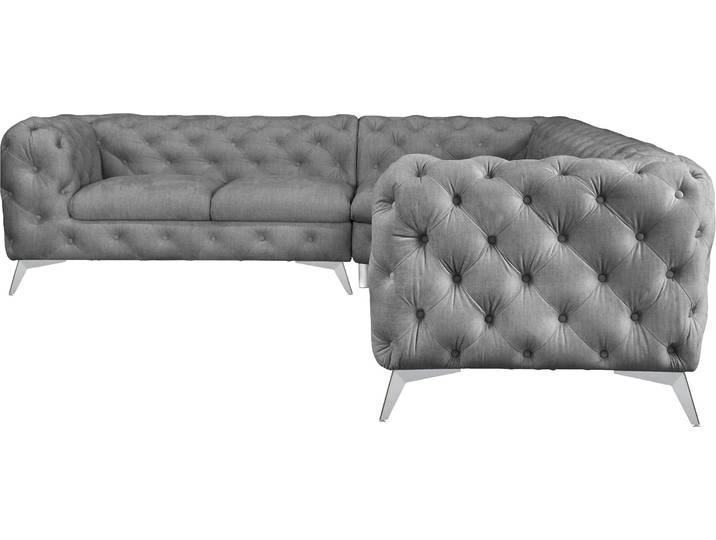 Ecksofa, 323x264 cm, Samtoptik, Hellgrau, Chesterfield Optik, Modern