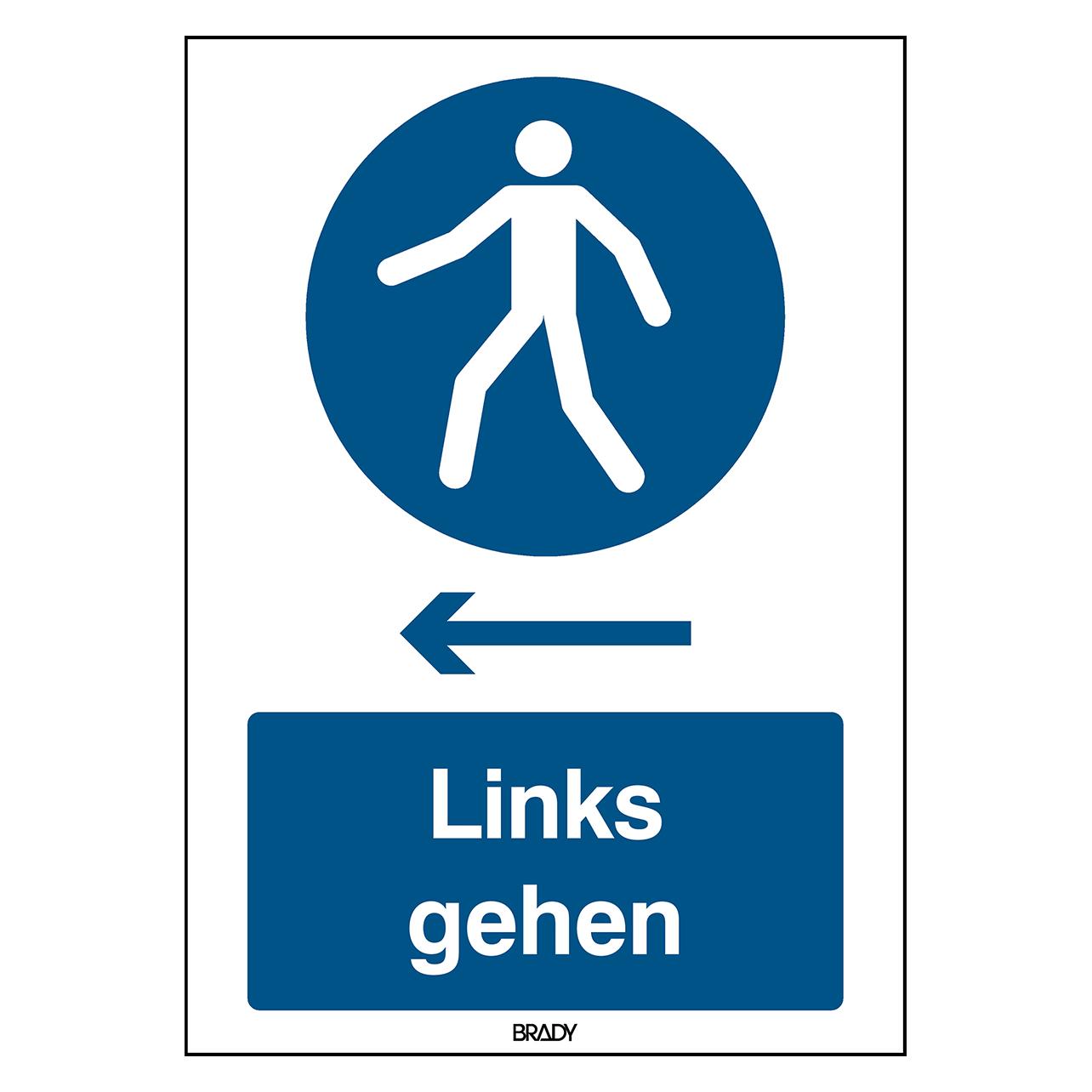 Brady M/M024/DE407/PP-210X297-1, ISO-Sicherheitsschild - Für Fussgänger, links gehen (307535)