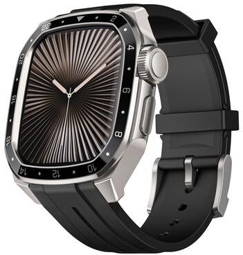 Everyday Crate Apple Watch Series 10 46mm Silicone Watch Band With Integrated Metal Frame Protective Strap titanium Frame Black Dial