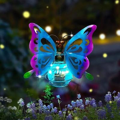 Solar-Schmetterlingsgartenlicht Heim Balkon Außen hängendes Licht Eisenband Frühling Insekt Schmetterlingslaterne Weihnachten Beste Geschenk für Innenhof Rasen Veranda Dekoration für Halloween