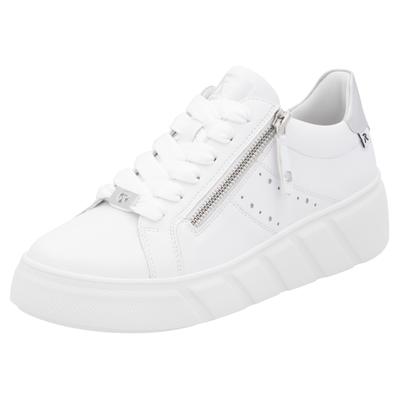 Plateausneaker RIEKER SPORT, Damen, Gr. 41, weiß, Leder, Schuhe Plateausneaker, Freizeitschuh, Halbschuh, Schnürschuh mit seitlicher Perforation