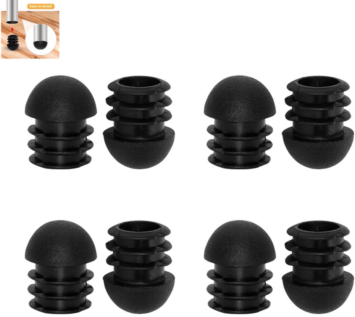 8 stuks Kogelkop Ronde Kopplug Zwarte Kunststof Eindkap 16 mm voor Meubels