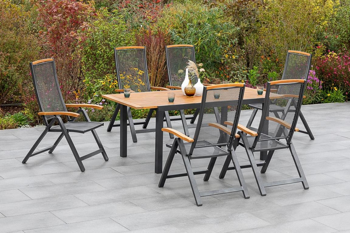 MERXXHANDELS Tilos Set 7tlg 6 Klappsessel 1 Ausziehtisch 150/200x90cm 16909278