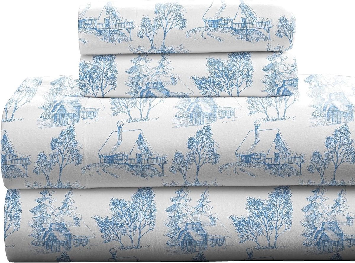 Katoen Flanel Laken Scenic Toile Queen Maat - 180 GSM - Zachte Bedset