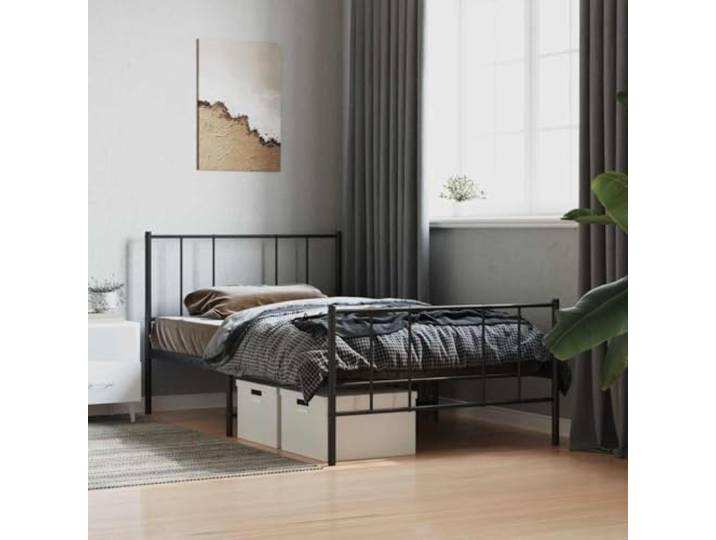 RJPLMFV Bettgestell, Metall, Schwarz, 90 x 190 cm, mit Kopfteil Pulverbeschichteter Stahl, inklusive Latten, Stauraum unter dem Bett, robust und stabil
