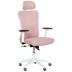 Carmen 7588 Ergonomischer Bürostuhl mit Netzrücken, Kopfstütze, Lordosenstütze und 1D-Armlehnen – Rosa