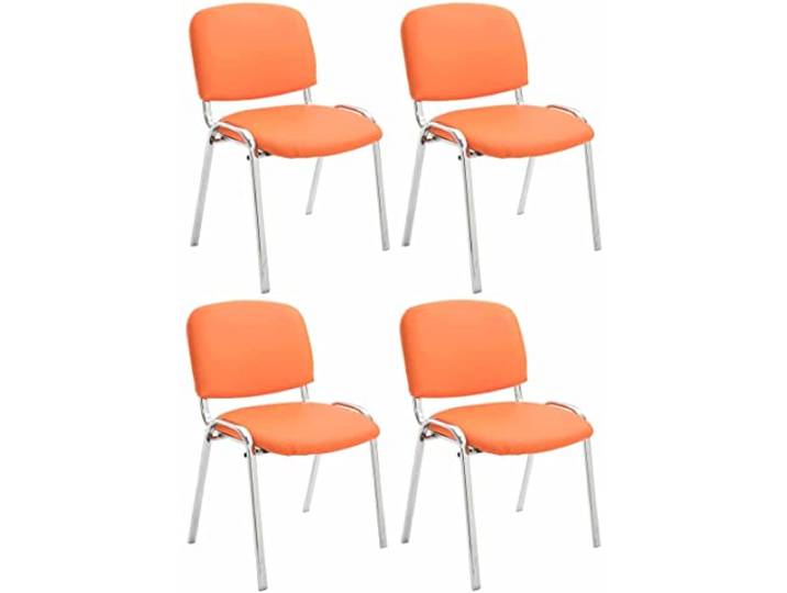 CLP 4er Set Stühle Ken Chrom Kunstleder I Gepolsterte Sitze I Stapelbar, Farbe: orange