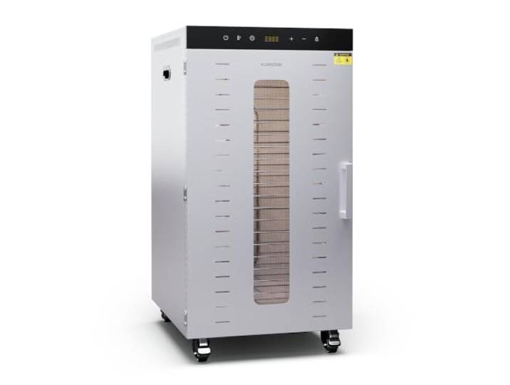 Klarstein Dörrautomat Edelstahl – 2.000-W-Dörrgerät, 20 Edelstahl-Einlegeböden, 30–90 °C, 24-Stunden-Timer, 3 Ventilatoren, 50–55 dB, ideal für Obst, Gemüse, Fleisch & Kräuter, Silber