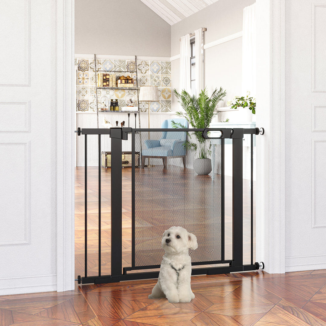 PawHut Pressure Fit Safety Gate for Doors Dog Gate with Auto Close 75-103 cm - Black Black 76cm H X 103cm W X 2cm D