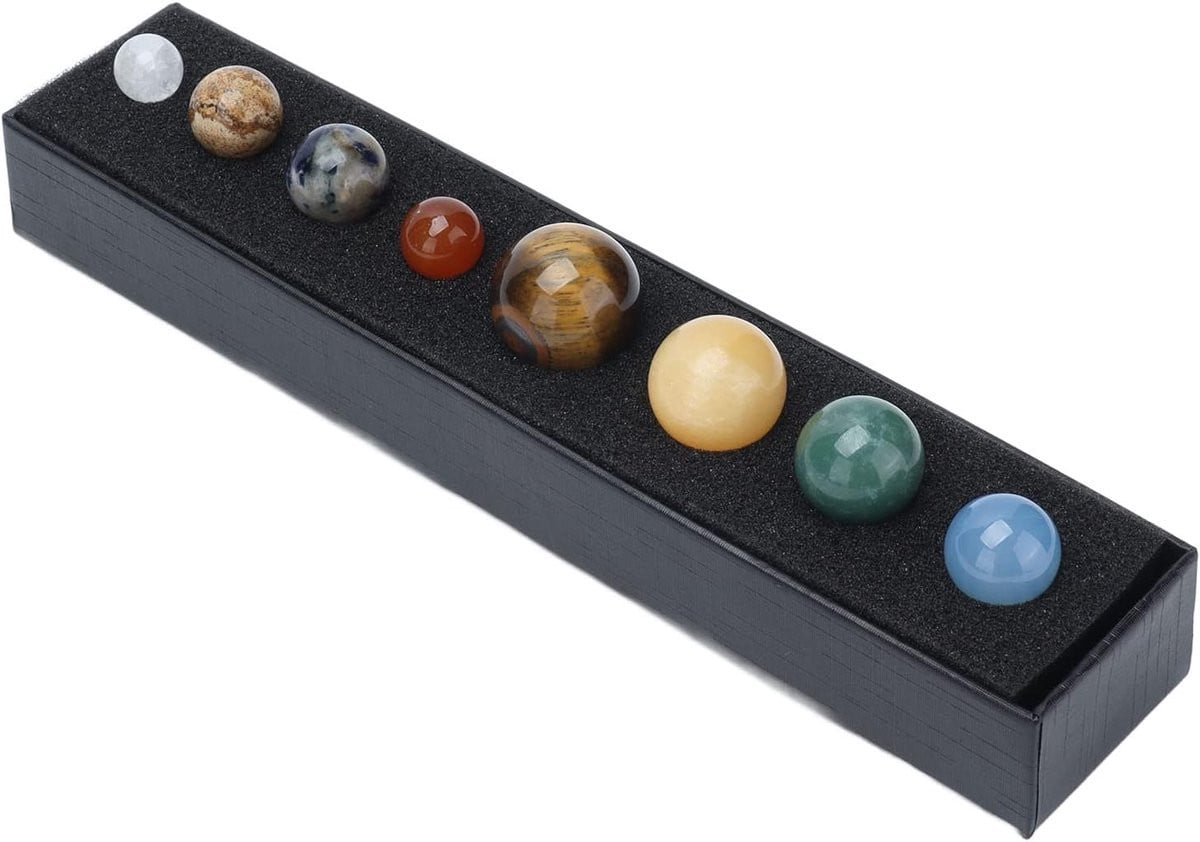 Kristallen Zonnestelsel Planeet Decoratie Set met 8 Planeten in Transparant voor op je Bureau
