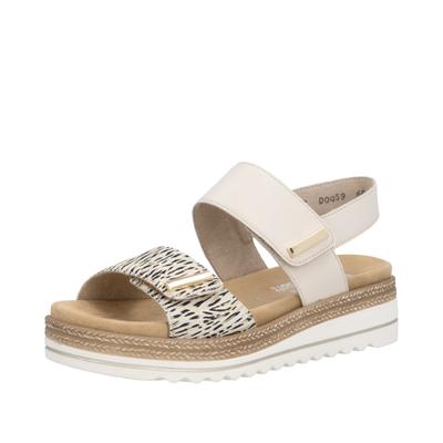 Keilsandalette REMONTE, Damen, Gr. 38, Textil, beige (hellbeige kombiniert), Leder, Lederimitat, Schuhe, Schlupfschuh, Sommerschuh, Klett-Sandale mit weichem Fußbett