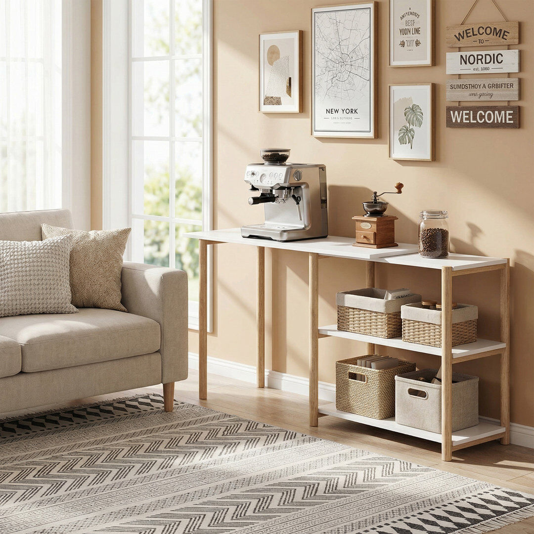 East Urban Home Foldable L-Shaped Writing Desk White 68cm H X 148cm W X 40cm D