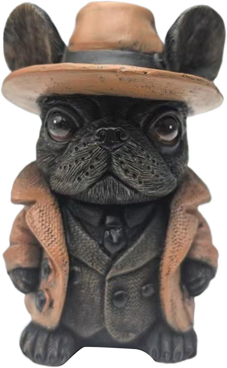 Bulldog Beeldje Gentleman Outfit Decoratie - Hoogte: 9 cm