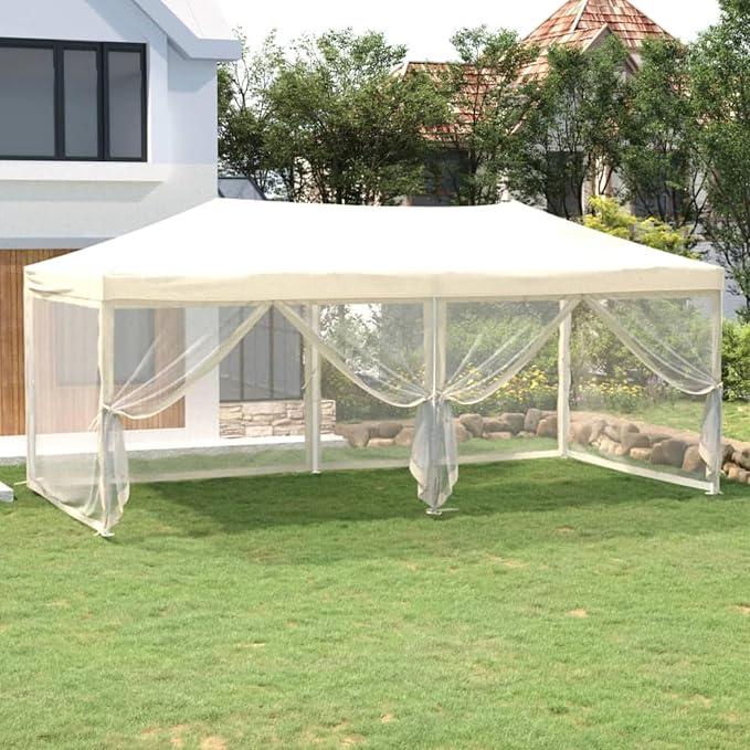 Partyzelt Faltbar mit Seitenwänden Gartenpavillon Faltpavillon Wasserdicht Pavillon Camping Partyzelt Creme 3x6 m