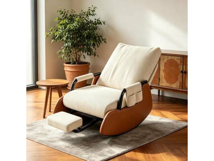 kumamart Ergonomischer Ruhesessel – für Lesen und Entspannung Entspannender Schaukelsessel mit stabiler Kufenkonstruktion und verstaubarer Fußablage.